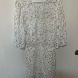 Johnny Was Lisetta Lace Mini Dress in White